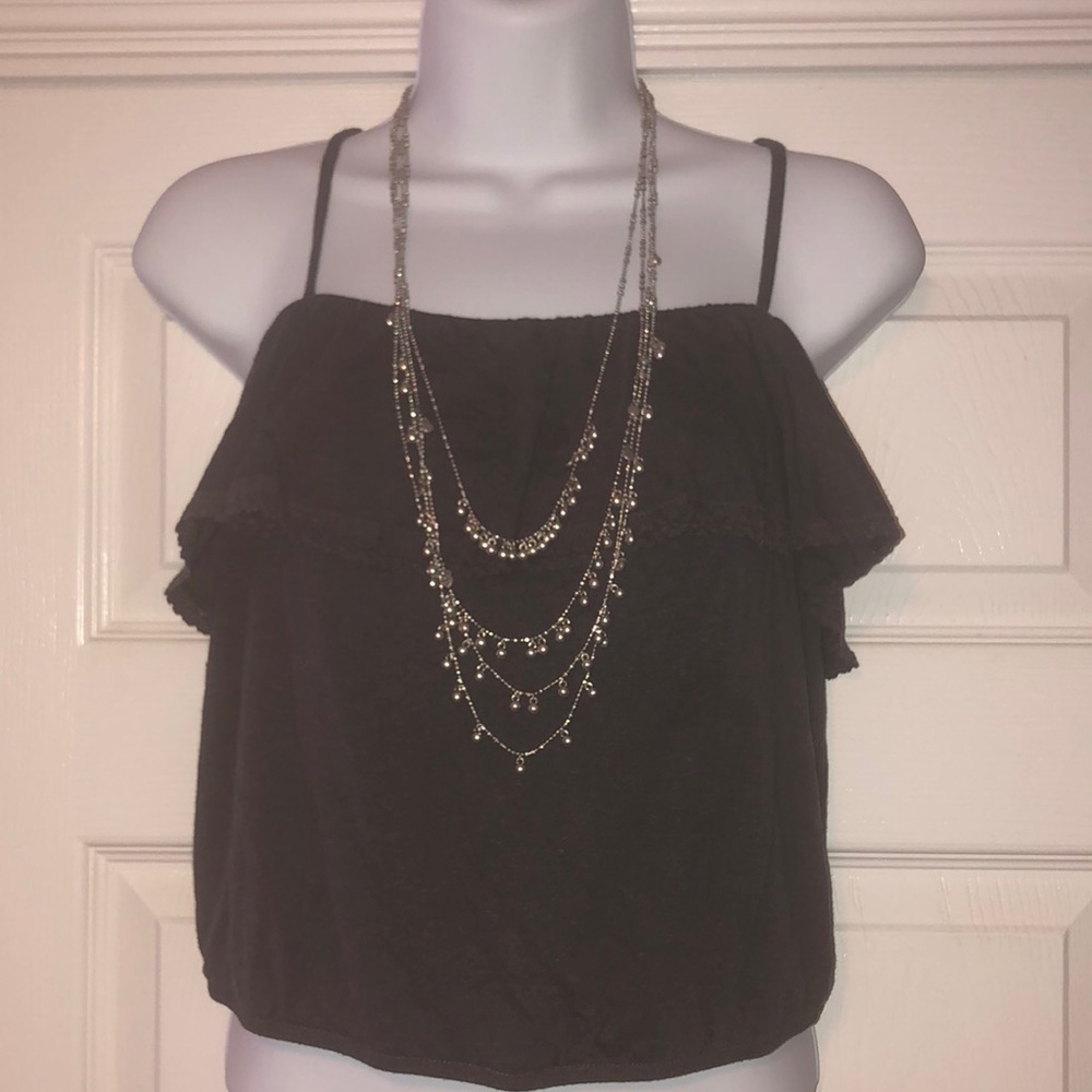 American Eagle, spaghetti strap, bust ruffle, cropped tank top - junior size L